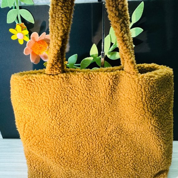 Victoria's Secret VS PINK Plush Sherpa Tote Bag Tan Brown Logo - Picture 2 of 5
